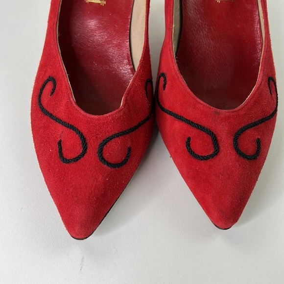 Vintage Giancarlo Rossi Red Suede Heeled Pumps - Picture 10 of 13